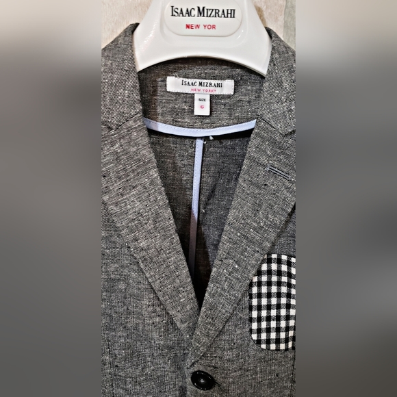 Isaac Mizrahi Boy Size 6 Gray Plaid-Accent Linen-Blend Blazer - Picture 4 of 4